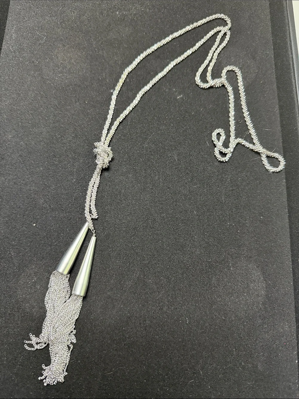 22in long Silver Tassel Lariat Necklace - Elegant Women’s Jewelry